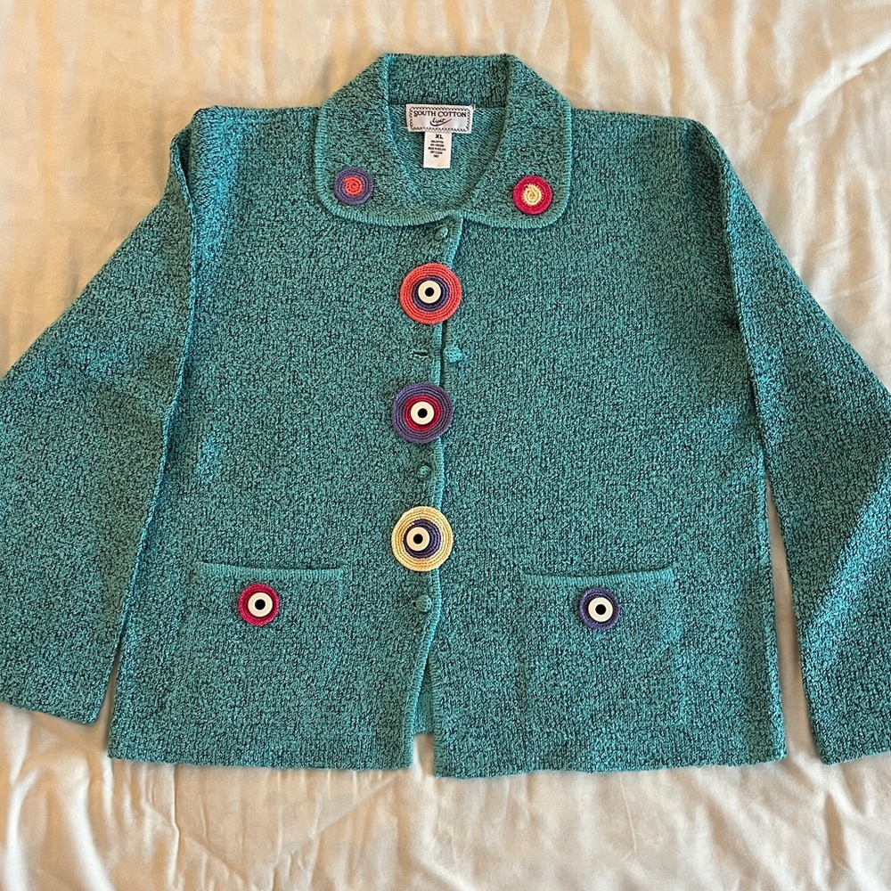 Unique Turquoise Button-Up Sweater - image 2